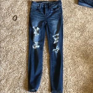 American eagle jeggings ripped dark high waisted